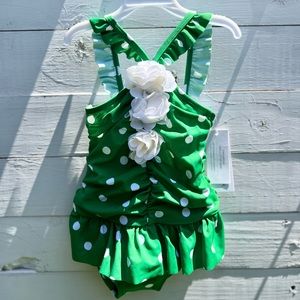 NWT Janie and Jack green polka dot swimsuit 12-18 months